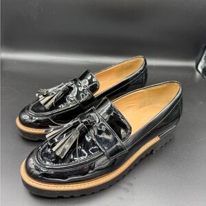 Franco Sarto Loafers Black Patent Leather Tassel Loafers Women's US 5